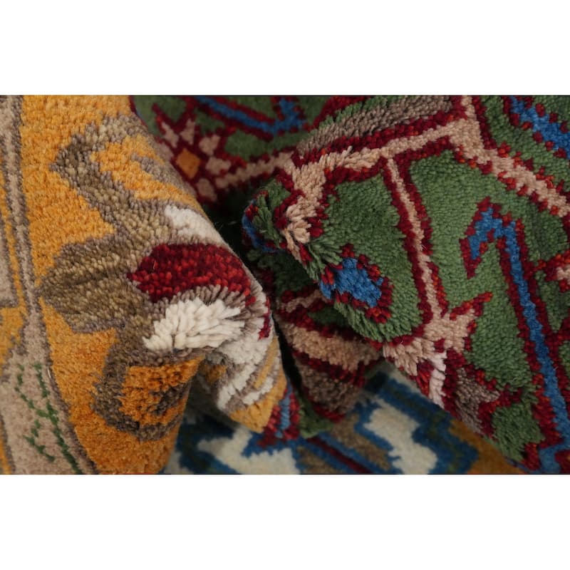 Hand Knotted Oriental 100% Wool Carpet Traditional Geometric Oranges & Rust Kazak Runner Rug - 7' 9'' X 2' 5''