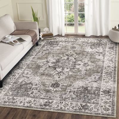 Vintage Rugs for Living Room, Medallion Print Soft Non Slip Low Pile Floor Carpet