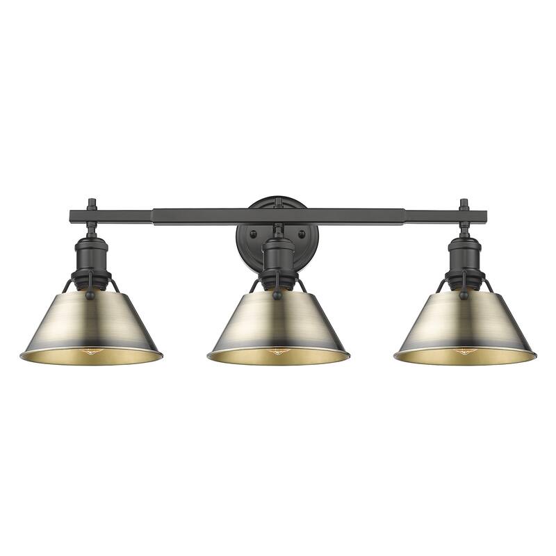 Yep by Golden Lighting Orwell 3-light Vanity in Matte Black and Aged Brass shade