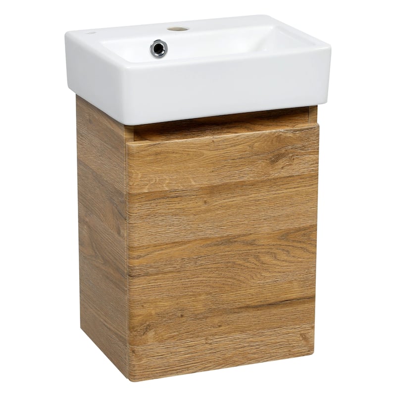 Modern Wall-Mounted Bathroom MINI-Vanity with Washbasin | Comfort Collection No Mirror - Teak Natural - Matte