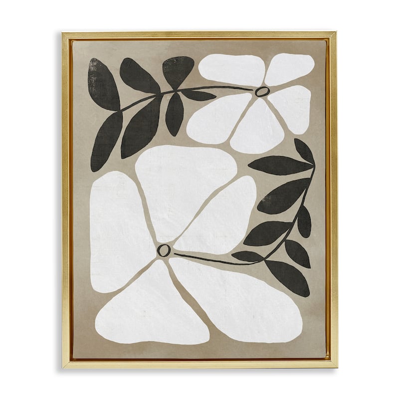 Stupell Oblong Boho Flowers Framed Floater Canvas Wall Art Design By Victoria Barnes - 17 x 21 - Gold
