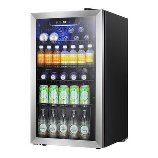 3.2 cu ft wine refrigerator/cooler, 26 bottle/130 can freestanding beverage fridge, glass door