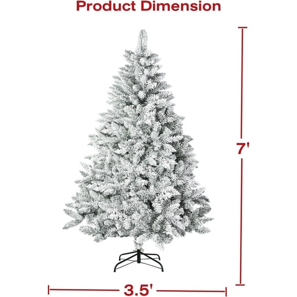 dimension image slide 1 of 8, 6ft or 7ft Artificial Snow Flocked Christmas Tree with Metal Stable Stand Base for Indoor and Outdoor Holiday Decoration