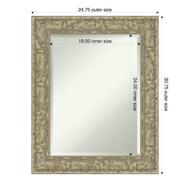 Luxe Beveled Framed Bathroom Vanity Wall Mirror - 25 x 31 in - Luxe Antique Silver