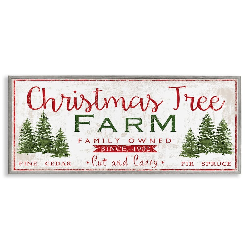 Stupell Vintage Christmas Tree Farm Sign Green Pine Forest Framed Wall Art - Red - 13 x 30 - Grey