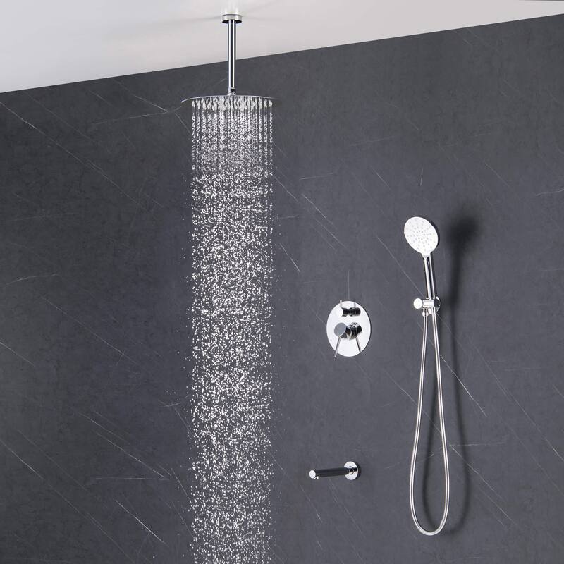 Pressure Balanced Ceiling Mounted 3-Function Shower System with Rough In Valve