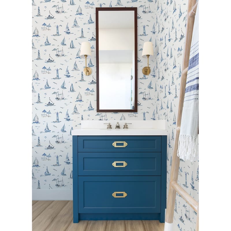 NuWallpaper Set Sail Blue Peel and Stick Wallpaper - N/A