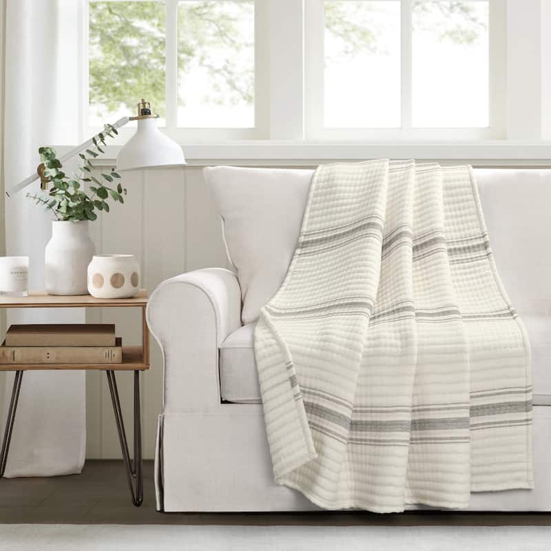 Lush Decor Farmhouse Stripe Kantha Pick Stitch Yarn Dyed Cotton Woven Throw Blanket