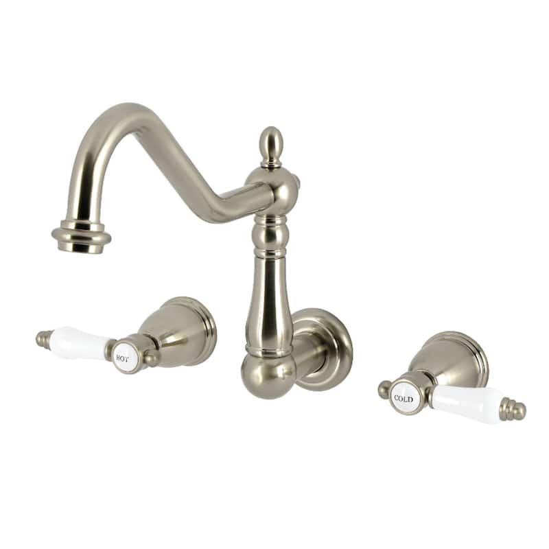 Kingston Brass Essex Double-Handle Wall-Mount Pre-Rinse Bridge Kitchen Faucet - Brushed Nickel