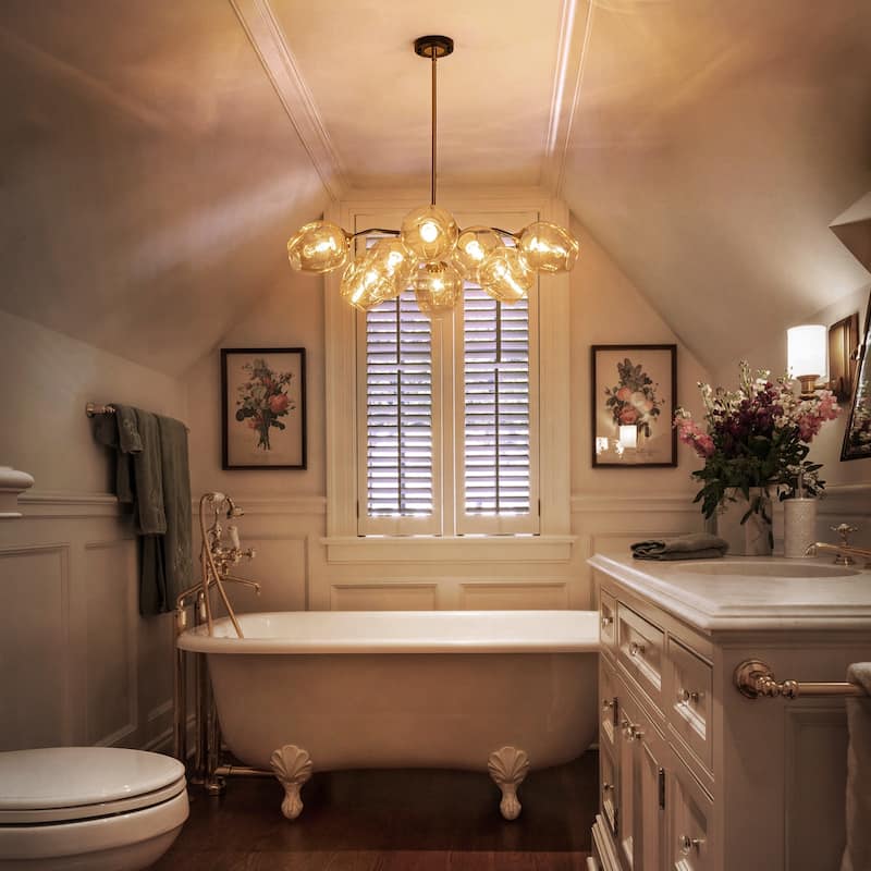 Modern Glam 10-Light Cluster Amber Glass Chandelier - Brass