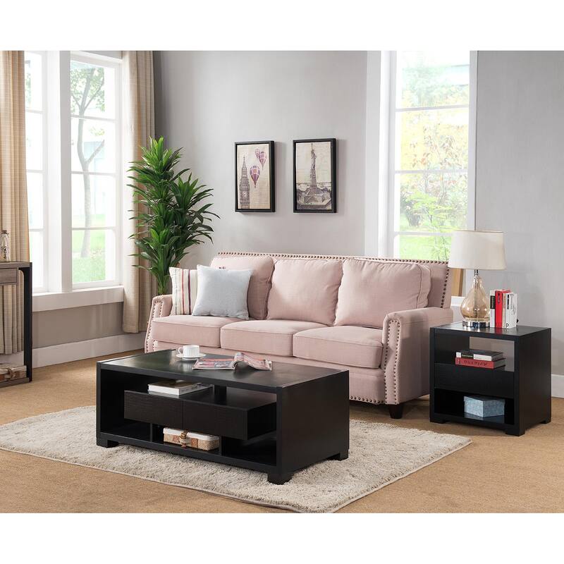 Wooden End Table with 1 Drawer and 2 Shelves