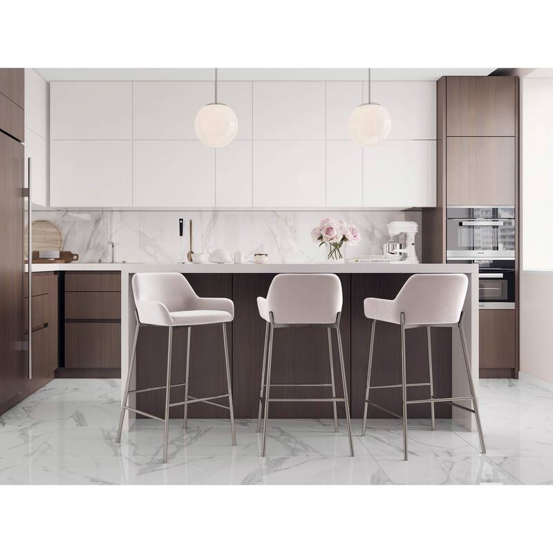 Silver Orchid Galotti Chrome Fixed-Height Upholstered Bar Stool - Set of 2
