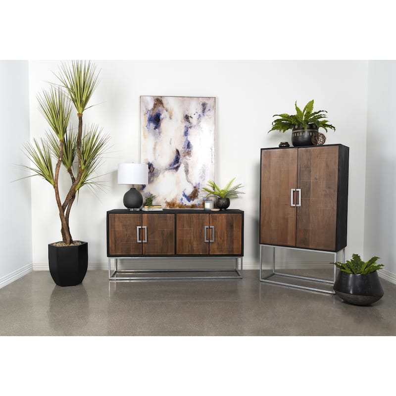 Washoe Walnut and Silver 4-Door Accent Cabinet