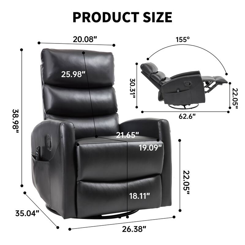 Heat Massage Manual Recliner Chair with Rocker and Swivel in Fabric for Living Room