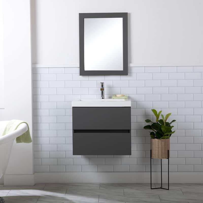 Spring Mill Cabinets Innes 24.5" 2-Drawer Floating Bathroom Vanity With White Sink Top - Cement
