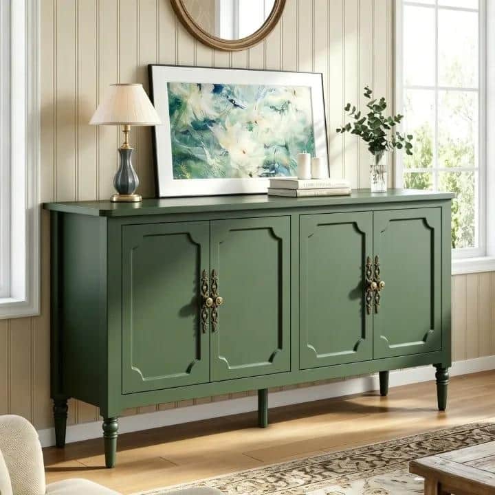 59" Accent Cabinet with 4 Doors – MDF Storage Cabinet, Adjustable Shelves, 200 lbs Top Capacity