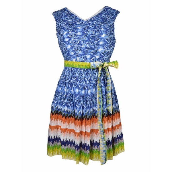 Signature Women's Belted Fit & Flare Print Dress
