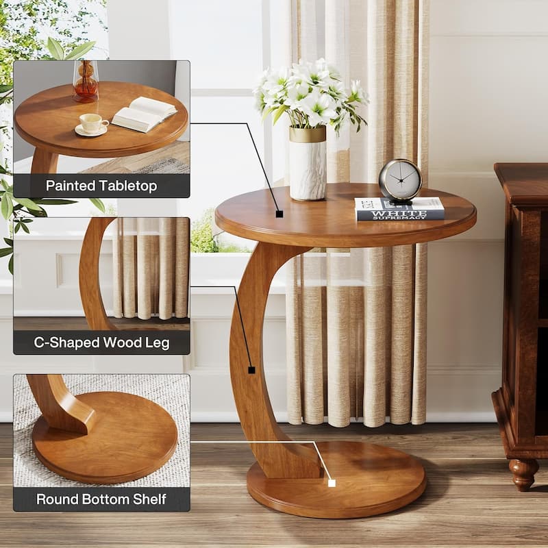 Small Round End Table, C-Shaped Sofa Side Table for Couch, Living Room - 18.89" W x 18.89" D x 23.62" H