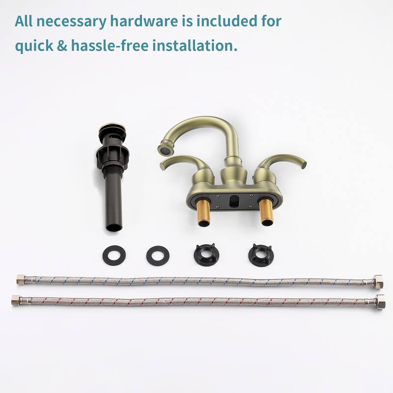 Modern 2 Handle 360 Degree Swivel Bathroom Vanity Sink Faucet with Pop Up Drain and Water Supply Hose, Aerator, Water Saving