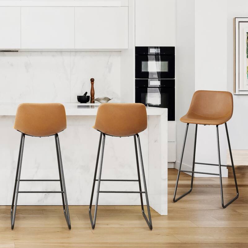 Modern Faux Leather Metal Frame Counter Height Bar Stools (Set of 3)