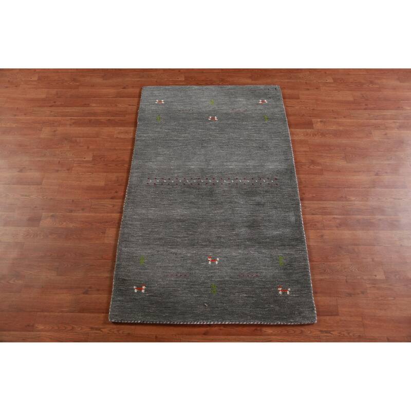 Hand Knotted Oriental 100% Wool Carpet Tribal Animal Pictorial Greys & Charcoal Gabbeh Area Rug - 4' 10'' X 3' 0''