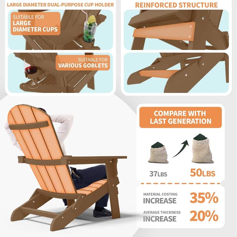 WINSOON All Weather HIPS Oversized Folding Adirondack Chair with Cup Holder