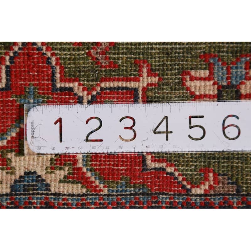 Green Kazak Oriental Foyer Rug Geometric Hand-Knotted Wool Carpet - 2'0"x 3'0"