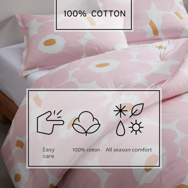 Marimekko Unikko Pink Cotton Reversible Duvet Cover Set