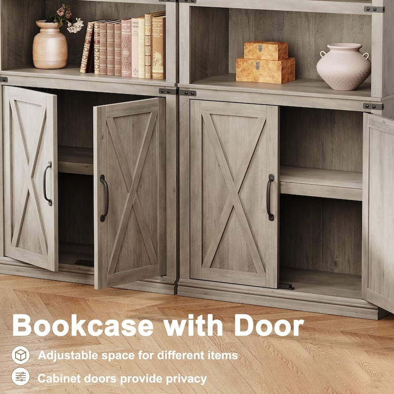 Book Shelf with Door, 5 Tier Wooden Book Case with Storage, 68.7"