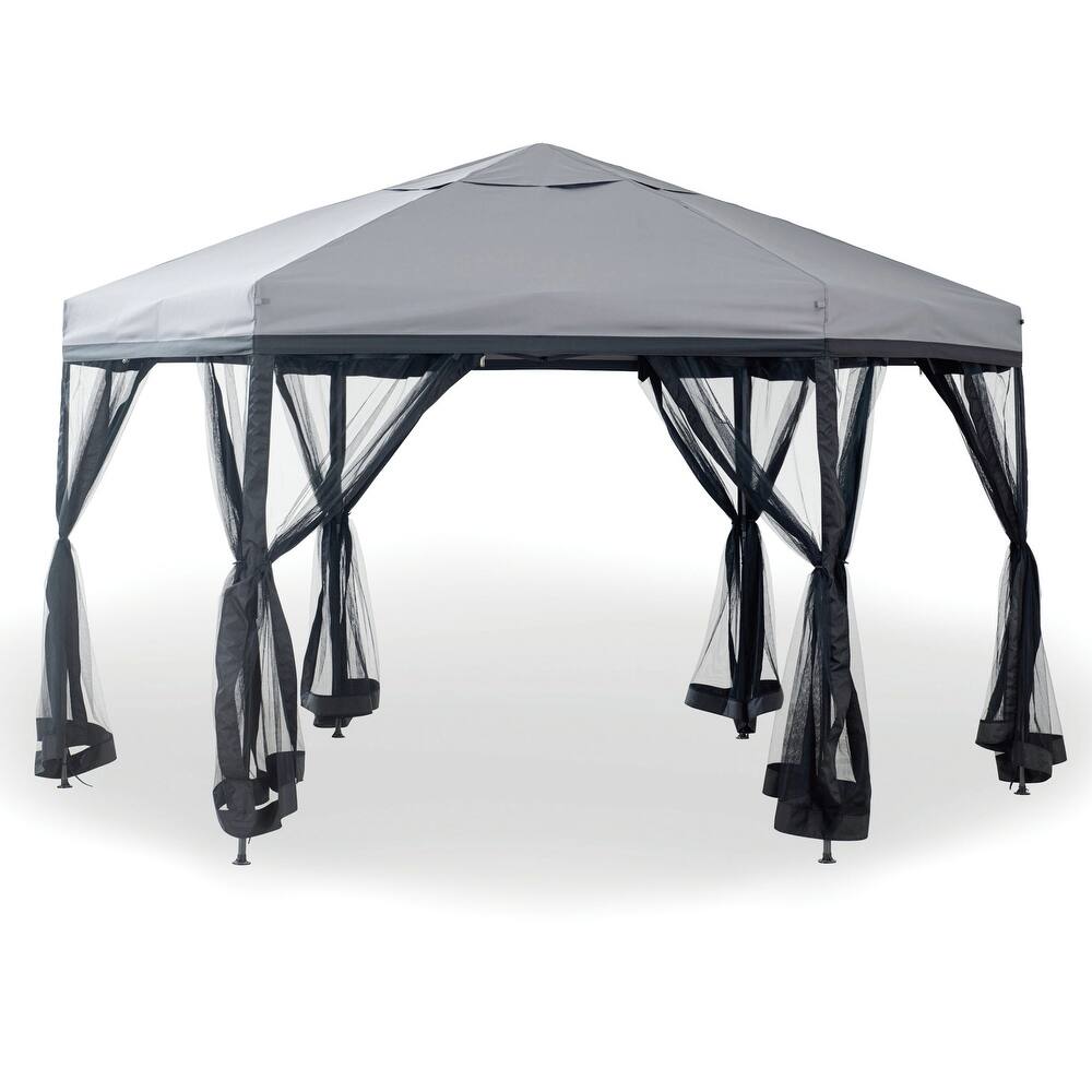 Furniture of America Tam 11x11 Outdoor Garden 2-tier Steel Gazebo with Soft Top Canopy and Mosquito Netting