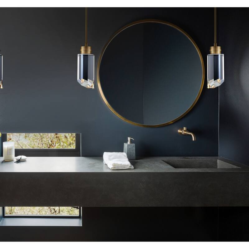 1-Light Brushed Brass/Polished Nickel LED Pendant Light with K9 Crystal