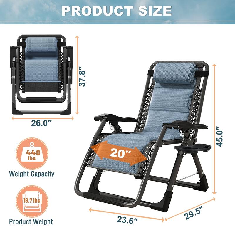 DoCred Ice Silk Zero Gravity Chair with Headrest, Folding Lounge Chair
