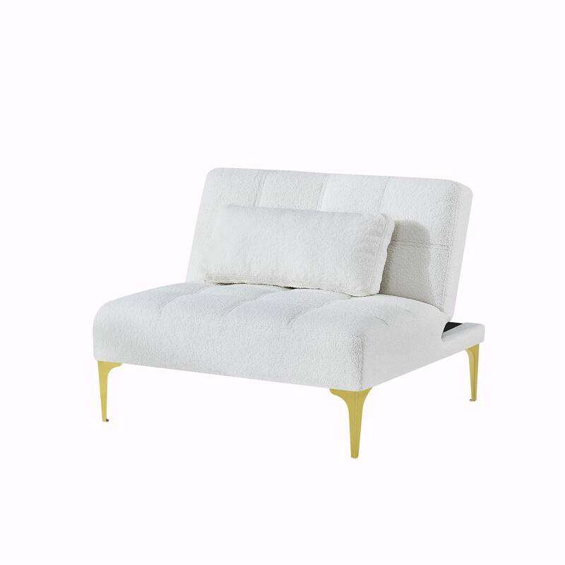 Convertible Sofa Bed Futon with Gold Metal Legs in Teddy Fabric
