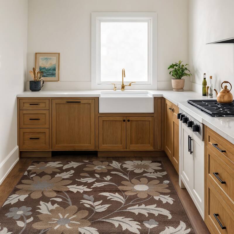 Contemporary Floral Area Rug for Living Room, Bedroom, or Entryway - Low Pile Indoor Rug