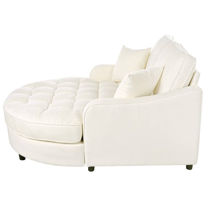 Chenille Chaise Lounge Sofa Bed, Upholstered Sofa Couch with Tufted Backrest and 2 Detachable Pillows for Living Room