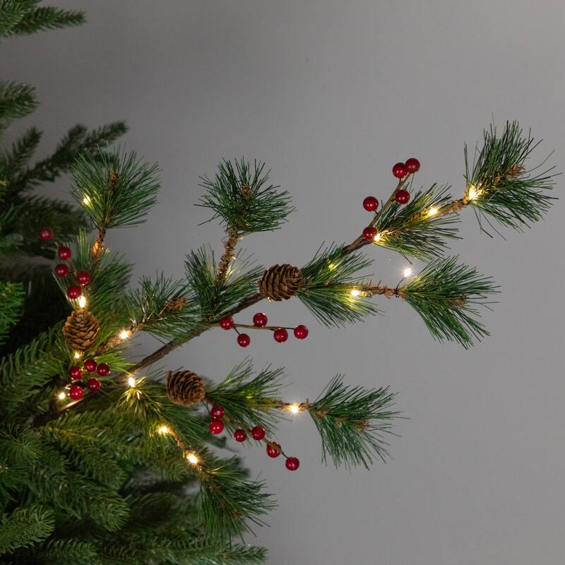 Lighted Berry and Pinecone Christmas Pine Spray - 29" - Warm White