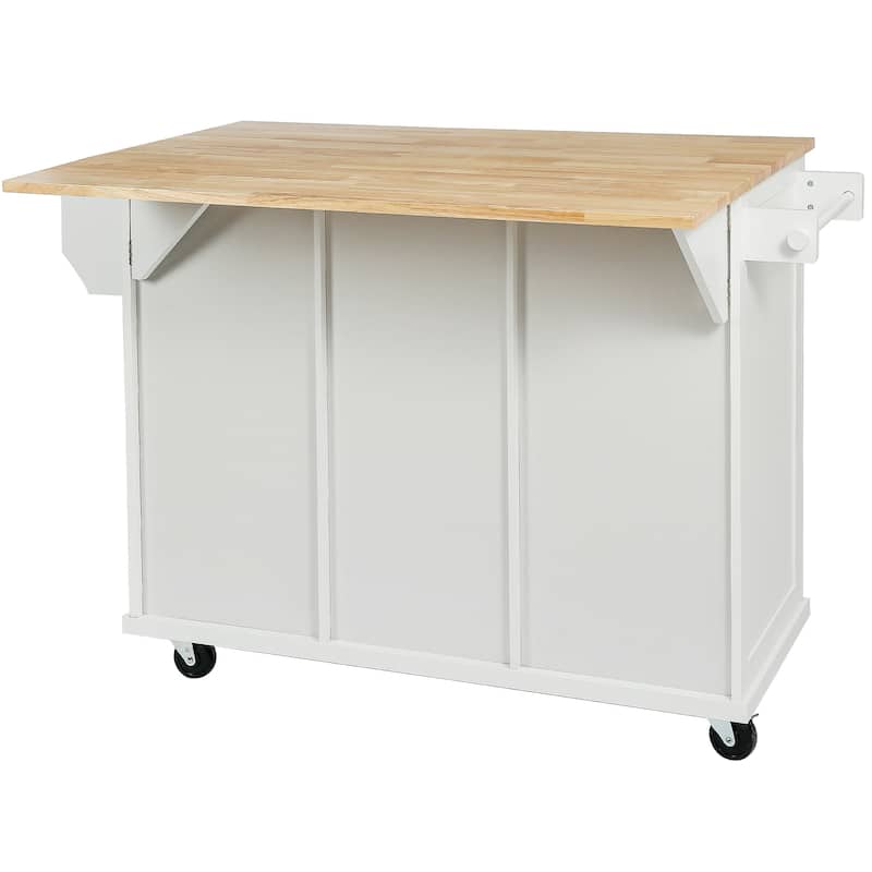 Kitchen Island on 5 Wheels with Storage Cabinet and 3 Drawers