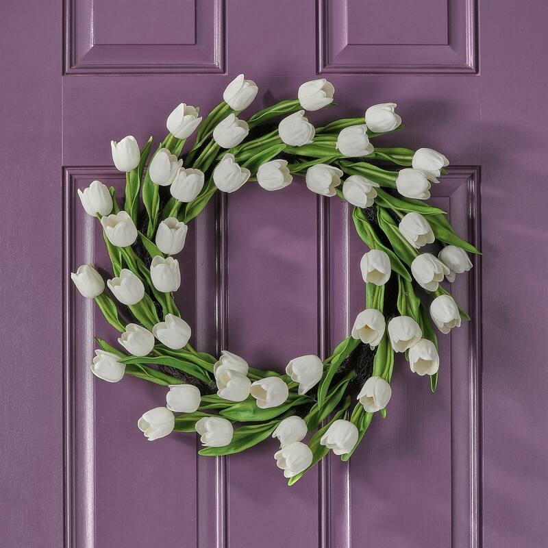 21" Pu Spring Tulip Wreath - White