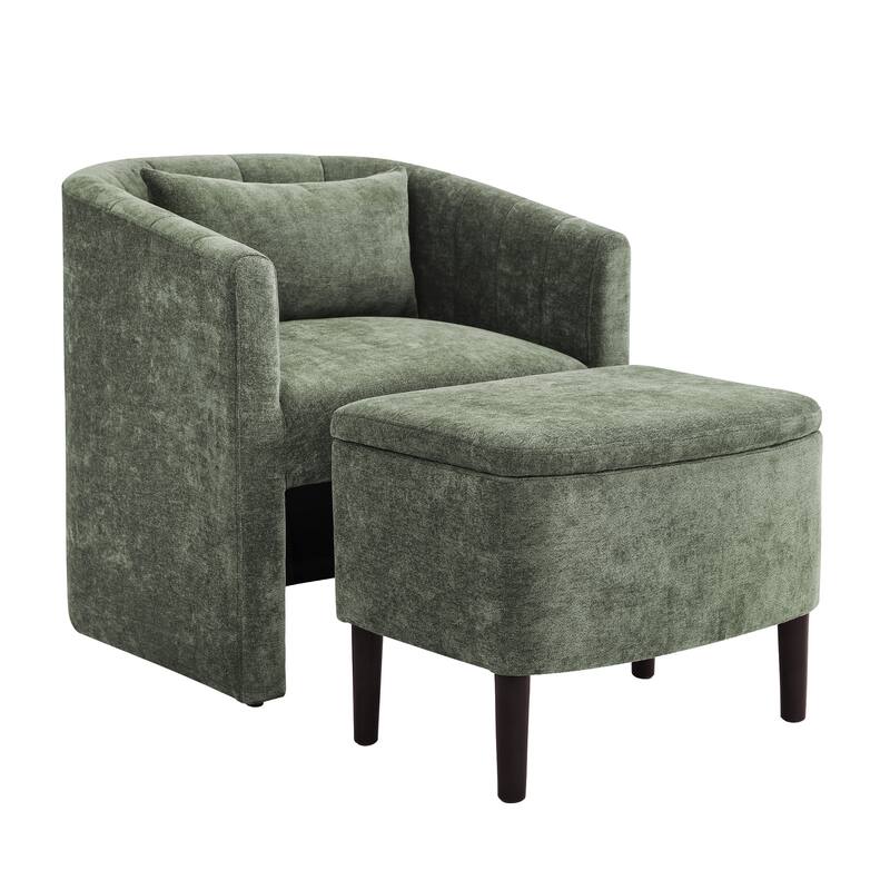 Barrel Accent Chair With Storage Ottoman,Modern Living Room Barrel Chair,Chenille Reading Chair With Ottoman For Living Room