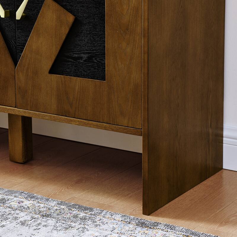 60" Mid Century Modern Sideboard Buffet Cabinet with Storage, TV Media Console, Storage Cabinet with Geometric Pattern