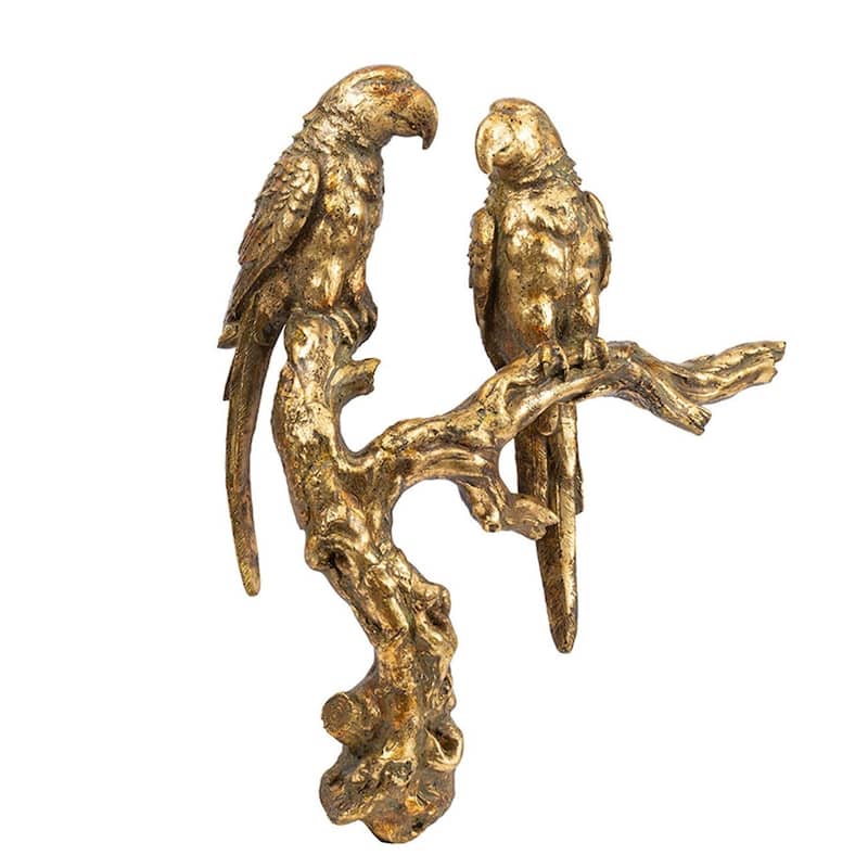 HomeRoots 13" Antiqued Gold Parrots Hanging Dimensional Sculpture