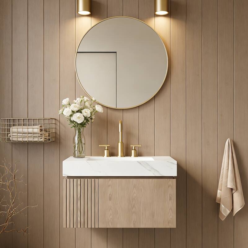 Floating Storage Bathroom Vanity with 3 Pre-drilled Faucet Holes