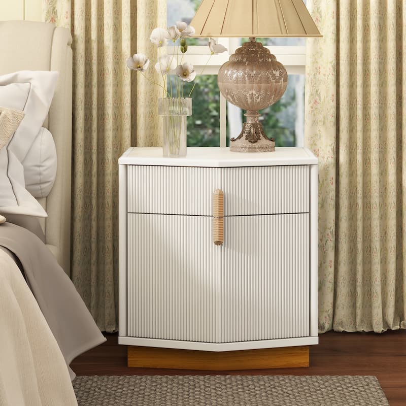Christopher Knight Home - Silvio Nightstand with Manufactured Wood and Prism Silhouette - White