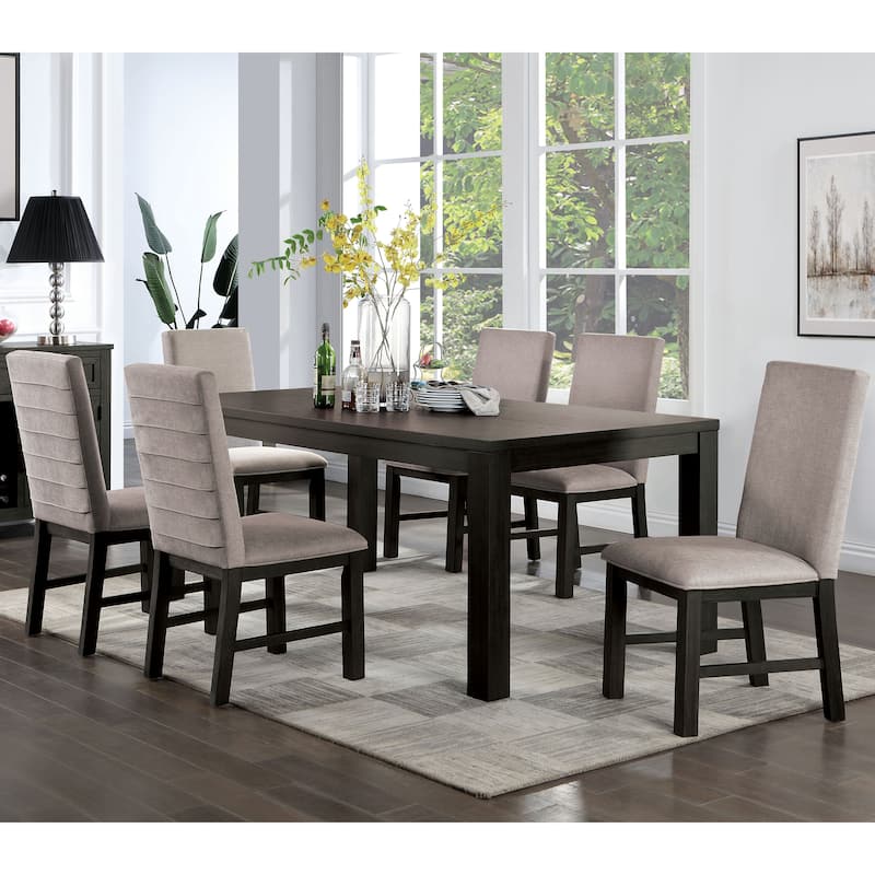 Furniture of America Plax Transitional Antique Black and Grey Wood 7-Piece Dining Table Set - Antique Black