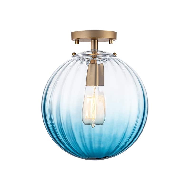Gradual Colorful Ribbed Glass Globe Single Semi Flush Ceiling Light