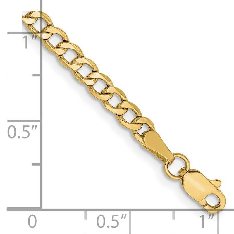 Curata 10k Yellow Gold 3.35mm Semi solid Curb Link Chain Bracelet Options: 7" 8"