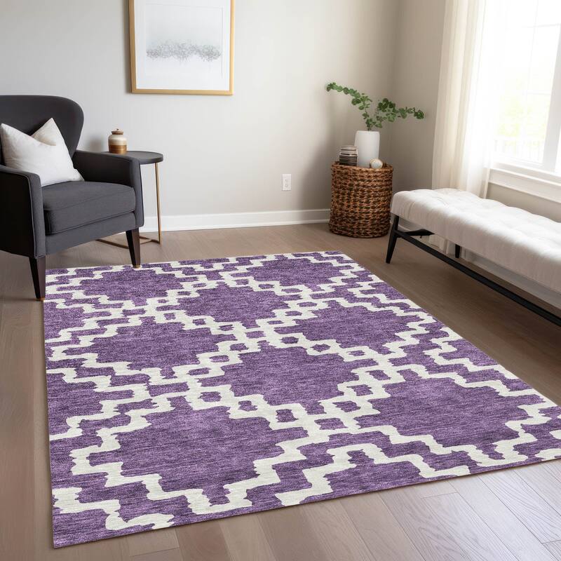 Machine Washable Indoor/ Outdoor Chantille Trellis Geo Rug