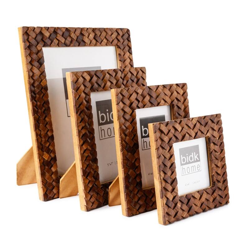 Criss Cross Wooden Rectangular Picture Frame - for 5" x 7" Photo - Brown