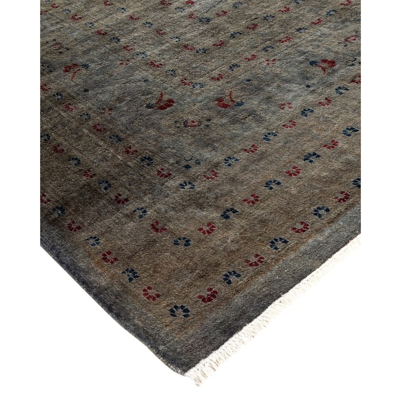 Overton Hand Knotted Wool Vintage Inspired Modern Contemporary Overdyed Gray Area Rug - 9' 1" x 12' 1"