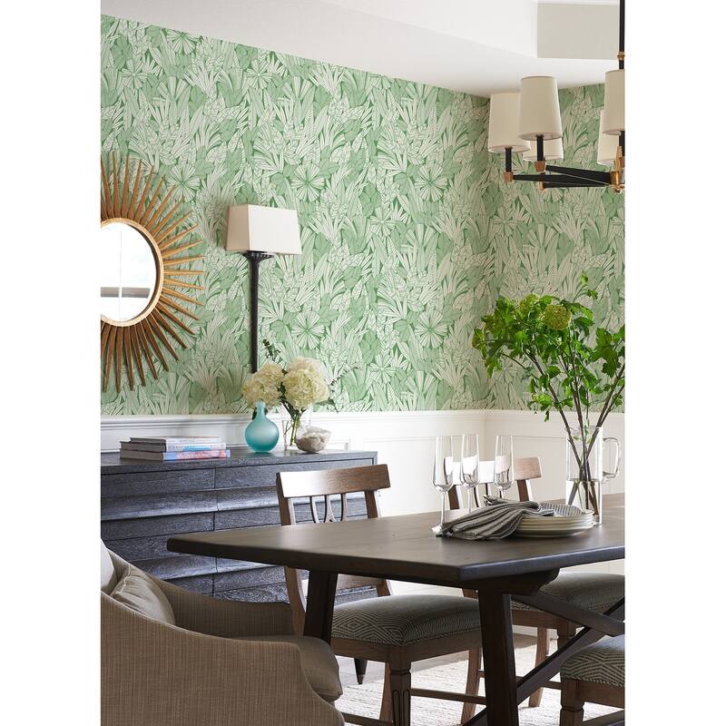 A-Street Prints Bannon Green Leaves Wallpaper